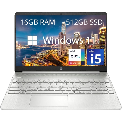 Refurbished Excellent - HP 15.6" HD Touchscreen Laptop, Intel i5-1135G7, 512GB SSD, 16GB RAM, Intel Iris Xe Graphics, Full Size Keyboard, HD Camera,