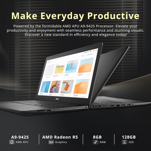 Open Box - Dell Inspiron 15.6" HD Business Laptop, AMD A9-9425, AMD Radeon R5 Graphics, 128GB SSD, 8GB RAM, Numeric Keypad, HD Webcam, MaxxAudio,
