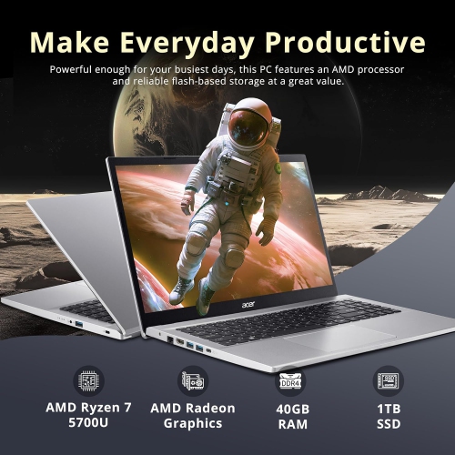 Acer Aspire 3 15.6" FHD Premium Laptop for Business&Students, AMD Ryzen 7 5700U, 1TB SSD, 40GB RAM, Numpad, Webcam, WiFi 6, Win 11 Pro, Silver by ACER - Refurbished condition - Image 2
