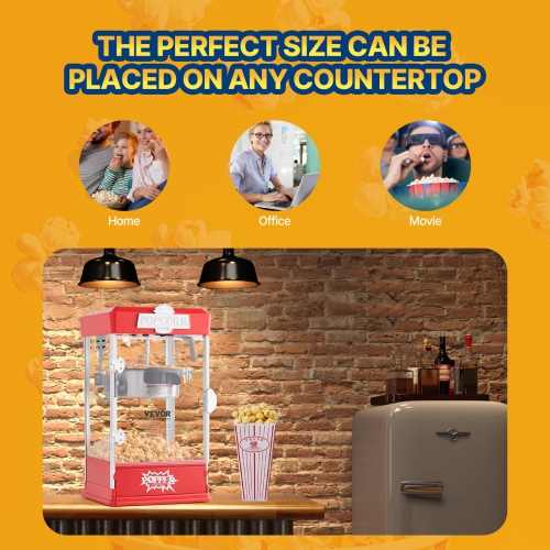 Machine à maïs soufflé VEVOR 480&nbsp;W, machine à maïs soufflé, bouilloire de 4 oz pour 1,5 gallon par lot, machine à maïs soufflé de table, 3