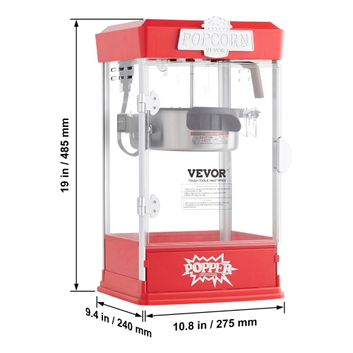 Machine à maïs soufflé VEVOR 480&nbsp;W, machine à maïs soufflé, bouilloire de 4 oz pour 1,5 gallon par lot, machine à maïs soufflé de table, 3