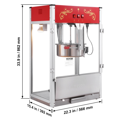 VEVOR 1615W Popcorn Maker, 16 Oz Kettle Large Capacity Countertop Popcorn Maker with Tempered Glass, Includes 3 Stainless Steel Scoops, Movie Theater