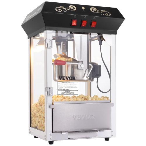 VEVOR 850W Popcorn Maker, Popcorn Popper Machine, 8 Oz Kettle Makes 48 Cups per Batch, Countertop Popcorn Maker with Tempered Glass, Includes 4