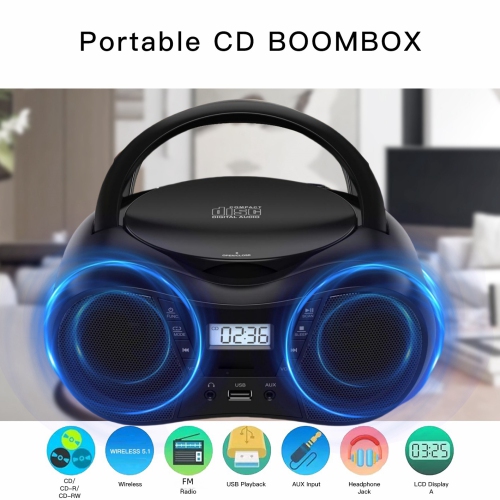 Un appareil à usages multiples! Lecteur de musique portatif CD/Bluetooth/USB Radio FM + haut-parleur Lecteur de CD stéréo