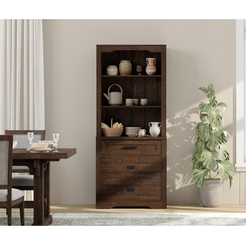 WAMPAT 73.6" Tall Kitchen Pantry Cabinet, Modern Farmhouse Wooden Storage Cabinet with Drawers, Doors & Adjustable Shelves for Dining Room & Living