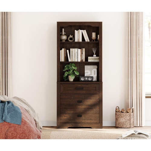 WAMPAT 73.6" Tall Kitchen Pantry Cabinet, Modern Farmhouse Wooden Storage Cabinet with Drawers, Doors & Adjustable Shelves for Dining Room & Living