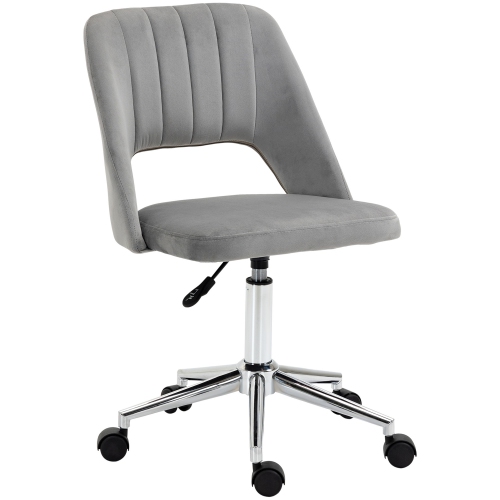 Kepooman Mid Back Office Chair Velvet Fabric Swivel Scallop Shape Computer Desk Chair - Gray