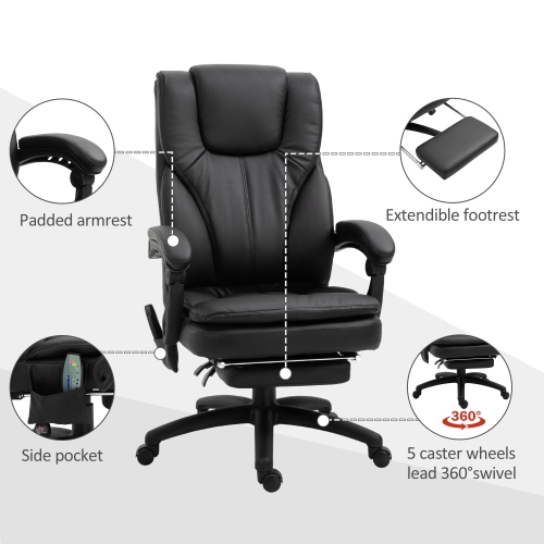 Kepooman Office Chair High Back 6-Point Vibration Massage Reclining 360° Swivel Height Adjustable with Retractable Footrest