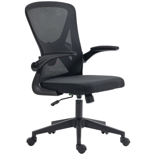 Kepooman Mesh Office Chair, Swivel Desk Chair with Lumbar Back Support, Adjustable Height, Flip-Up Arm, Black