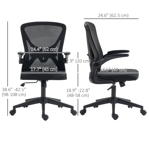 Kepooman Mesh Office Chair, Swivel Desk Chair with Lumbar Back Support, Adjustable Height, Flip-Up Arm, Black