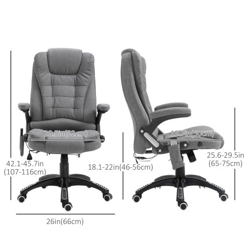 Kepooman 6-Point Vibrating Massage Home Office Chair High Back Executive Chair with Reclining Back, Swivel Wheels - Grey