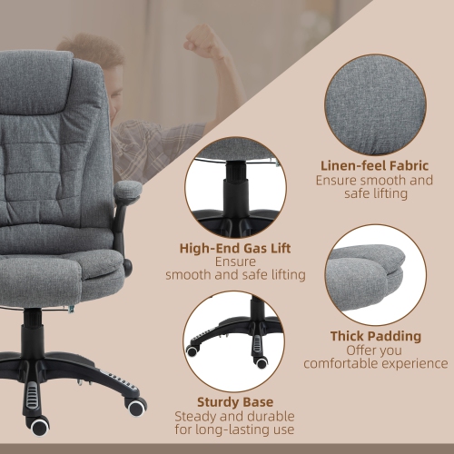 Kepooman 6-Point Vibrating Massage Home Office Chair High Back Executive Chair with Reclining Back, Swivel Wheels - Grey