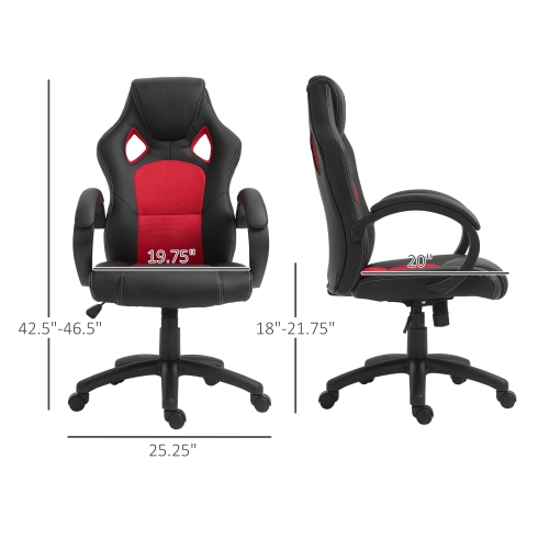 Fauteuil de jeu de course de Kepooman Fauteuil de bureau d'ordinateur de jeu avec roulettes pivotantes, appuie-tête rembourré, fonction d'inclinaison