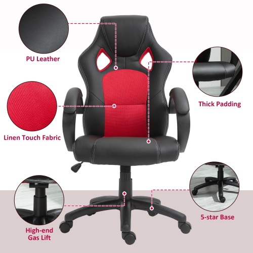 Fauteuil de jeu de course de Kepooman Fauteuil de bureau d'ordinateur de jeu avec roulettes pivotantes, appuie-tête rembourré, fonction d'inclinaison