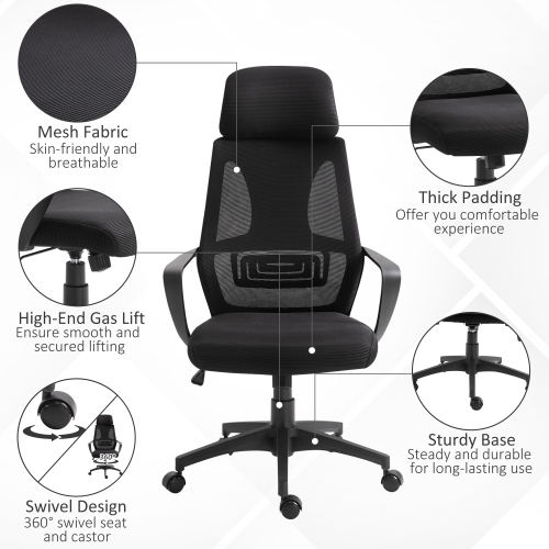 Kepooman Mesh Office Chair with Up&Down Headrest, Ergonomic Computer Desk Chair with Adjustable Tilt Angle