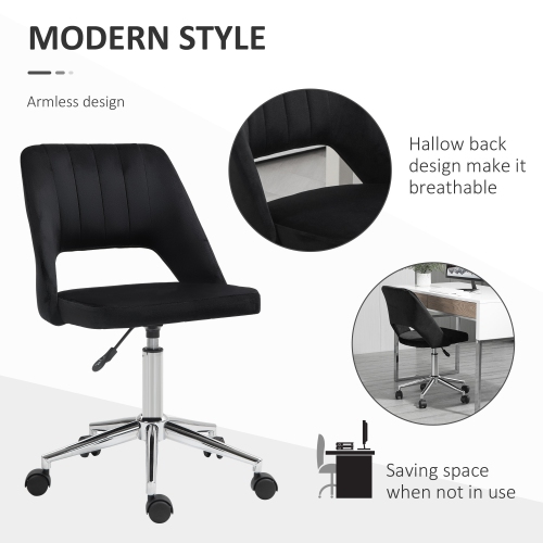 Kepooman Mid Back Office Chair Velvet Fabric Swivel Scallop Shape Computer Desk Chair - Black