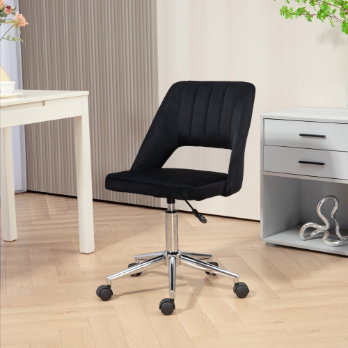 Kepooman Mid Back Office Chair Velvet Fabric Swivel Scallop Shape Computer Desk Chair - Black