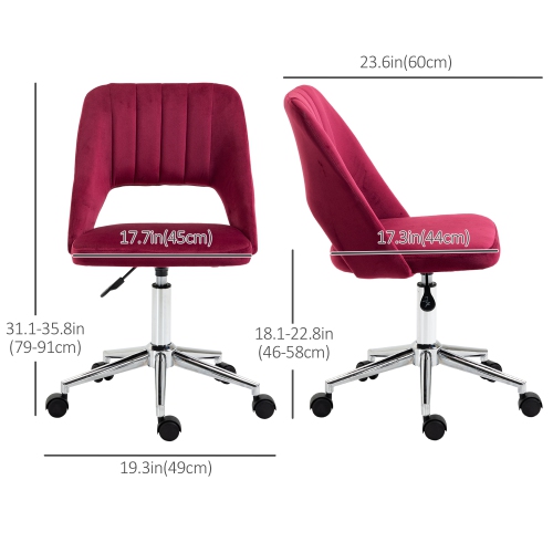 Kepooman Mid Back Office Chair Velvet Fabric Swivel Scallop Shape Computer Desk Chair - Red
