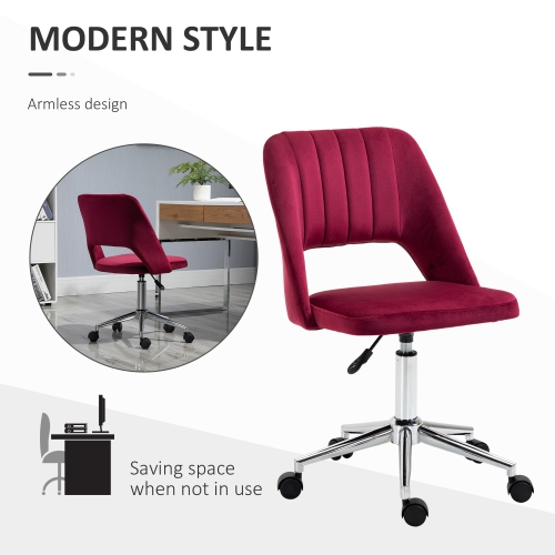 Kepooman Mid Back Office Chair Velvet Fabric Swivel Scallop Shape Computer Desk Chair - Red