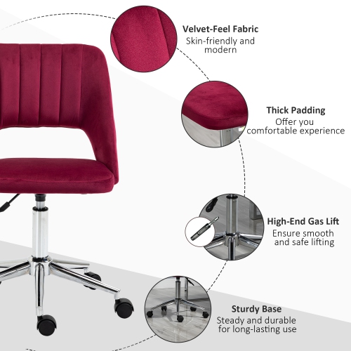 Kepooman Mid Back Office Chair Velvet Fabric Swivel Scallop Shape Computer Desk Chair - Red