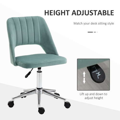 Kepooman Mid Back Office Chair Velvet Fabric Swivel Scallop Shape Computer Desk Chair - Teal