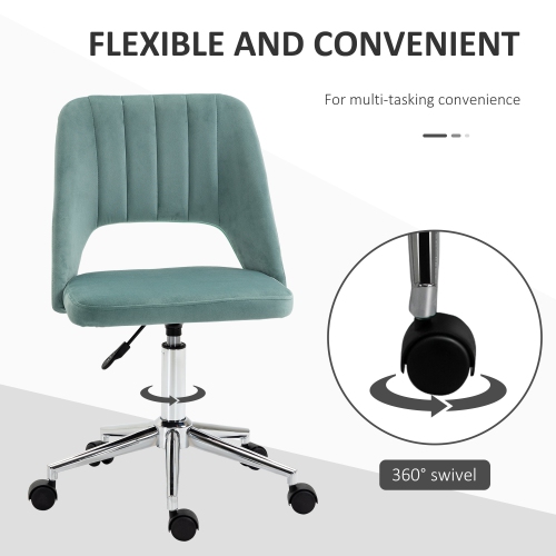Kepooman Mid Back Office Chair Velvet Fabric Swivel Scallop Shape Computer Desk Chair - Teal