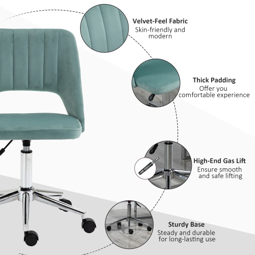 Kepooman Mid Back Office Chair Velvet Fabric Swivel Scallop Shape Computer Desk Chair - Teal