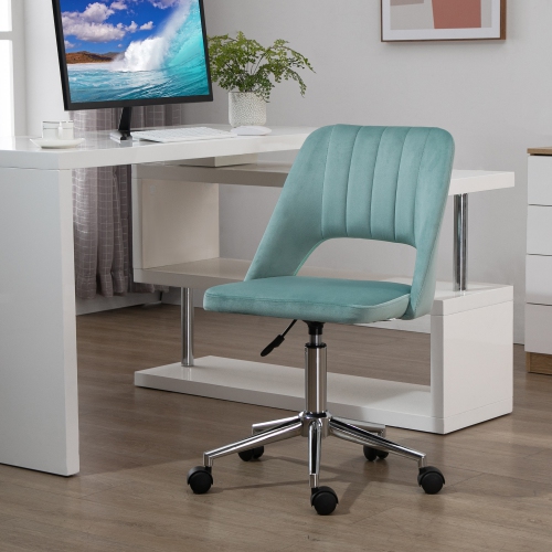 Kepooman Mid Back Office Chair Velvet Fabric Swivel Scallop Shape Computer Desk Chair - Teal