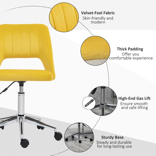 Kepooman Mid Back Office Chair Velvet Fabric Swivel Scallop Shape Computer Desk Chair - Yellow
