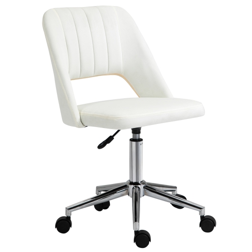 KEPOOMAN  Mid Back Office Chair Velvet Fabric Swivel Scallop Shape Computer Desk Chair - In White