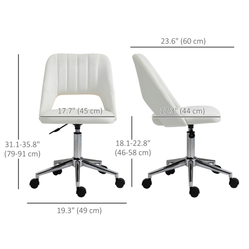 Kepooman Mid Back Office Chair Velvet Fabric Swivel Scallop Shape Computer Desk Chair - White