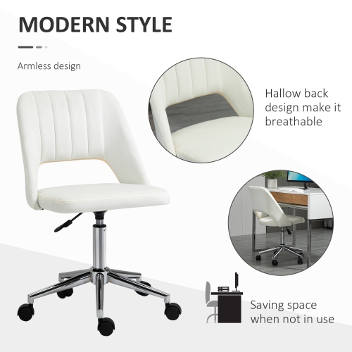 Kepooman Mid Back Office Chair Velvet Fabric Swivel Scallop Shape Computer Desk Chair - White