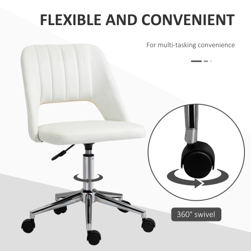 Kepooman Mid Back Office Chair Velvet Fabric Swivel Scallop Shape Computer Desk Chair - White