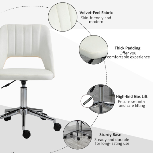 Kepooman Mid Back Office Chair Velvet Fabric Swivel Scallop Shape Computer Desk Chair - White