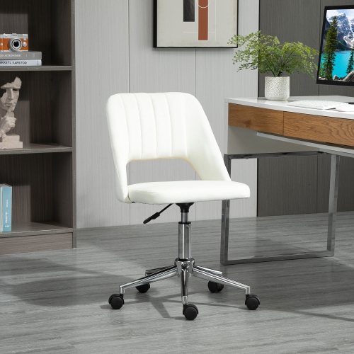Kepooman Mid Back Office Chair Velvet Fabric Swivel Scallop Shape Computer Desk Chair - White