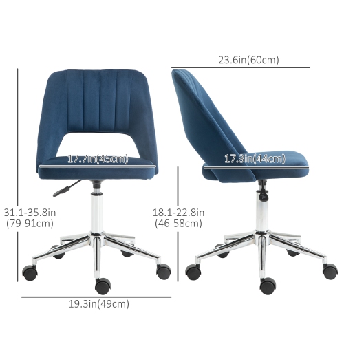 Kepooman Mid Back Office Chair Velvet Fabric Swivel Scallop Shape Computer Desk Chair - Blue