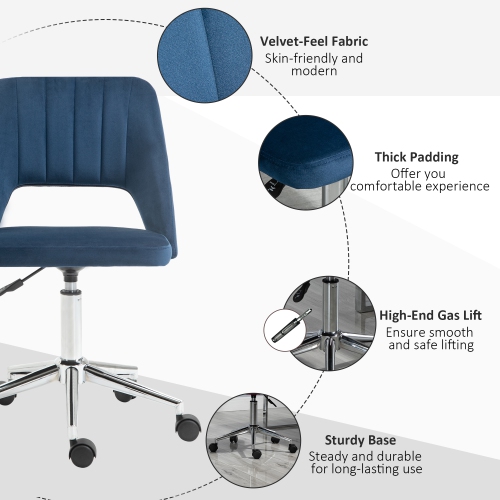 Kepooman Mid Back Office Chair Velvet Fabric Swivel Scallop Shape Computer Desk Chair - Blue