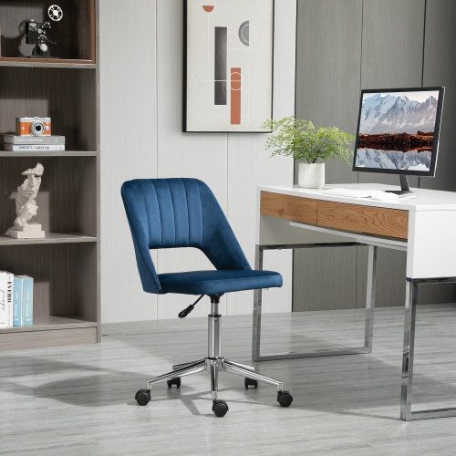 Kepooman Mid Back Office Chair Velvet Fabric Swivel Scallop Shape Computer Desk Chair - Blue