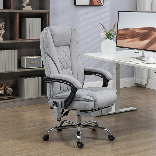 Kepooman Massage Office Chair, Heated Reclining Computer Chair with Adjustable Height and Footrest, Gray