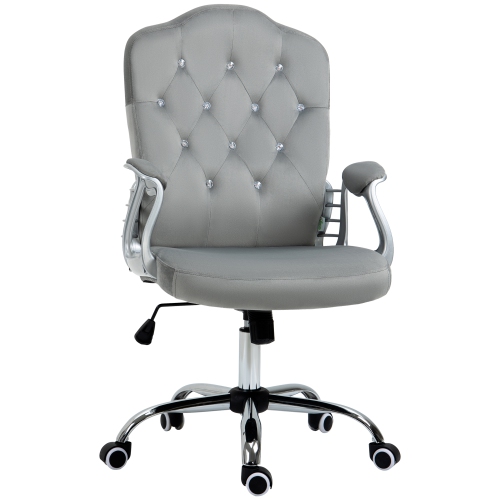 Kepooman Velvet Fleece Computer Chair, Button Tufted Desk Chair with Swivel Wheels - Gray