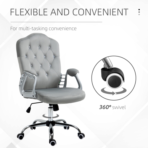 Kepooman Velvet Fleece Computer Chair, Button Tufted Desk Chair with Swivel Wheels - Gray