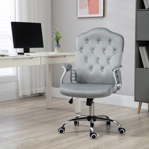Kepooman Velvet Fleece Computer Chair, Button Tufted Desk Chair with Swivel Wheels - Gray
