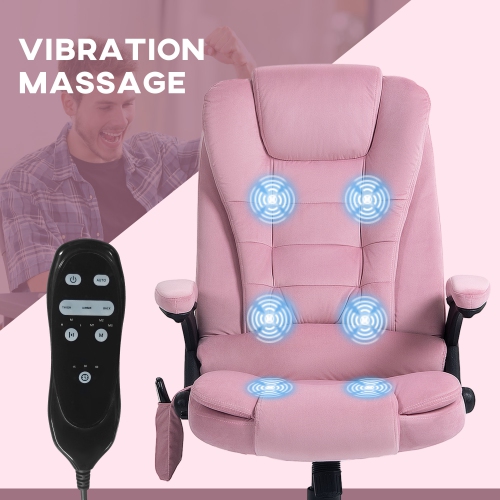 Kepooman 6-Point Vibrating Massage Home Office Chair High Back Executive Chair with Reclining Back, Swivel Wheels - Pink