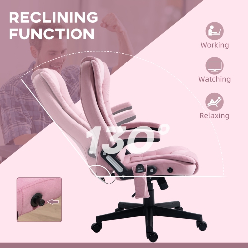 Kepooman 6-Point Vibrating Massage Home Office Chair High Back Executive Chair with Reclining Back, Swivel Wheels - Pink