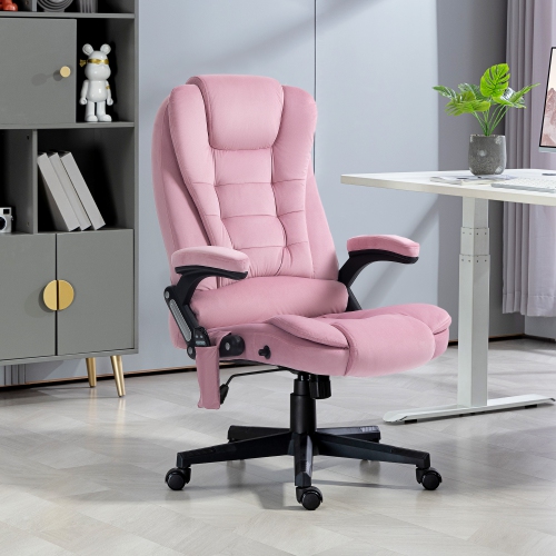 Kepooman 6-Point Vibrating Massage Home Office Chair High Back Executive Chair with Reclining Back, Swivel Wheels - Pink