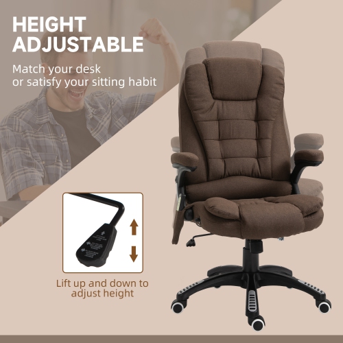 Kepooman 6-Point Vibrating Massage Home Office Chair High Back Executive Chair with Reclining Back, Swivel Wheels - Brown