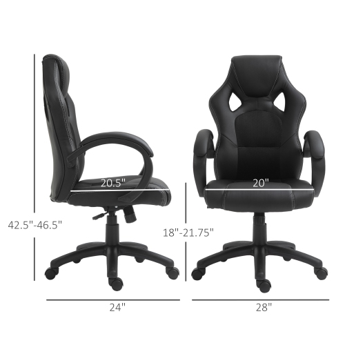 Fauteuil de jeu de course de Kepooman Fauteuil de bureau d'ordinateur de jeu avec roulettes pivotantes, appuie-tête rembourré, fonction d'inclinaison