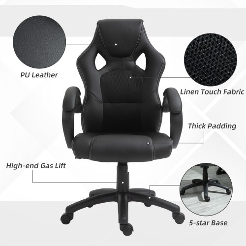 Fauteuil de jeu de course de Kepooman Fauteuil de bureau d'ordinateur de jeu avec roulettes pivotantes, appuie-tête rembourré, fonction d'inclinaison