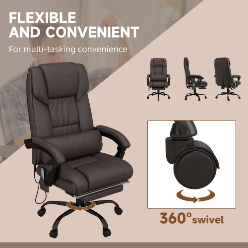Kepooman 6-Point Vibration Massage Chair, Height Adjustable Reclining Computer Chair with Retractable Footrest, Brown