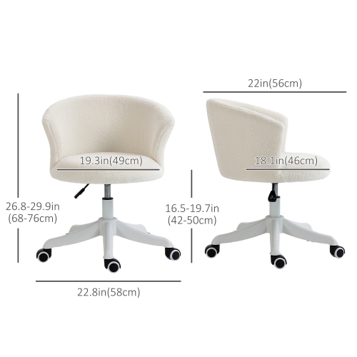 Kepooman Armless Office Chair, Fluffy Computer Desk Chair with Adjustable Height - White